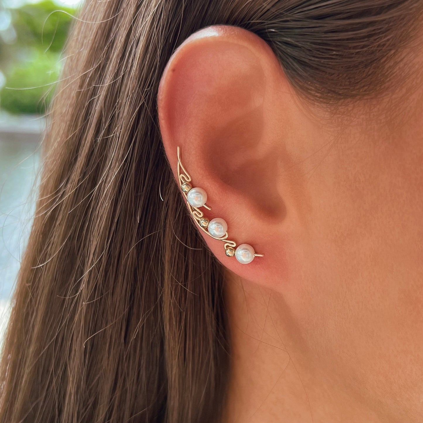 Wing ear climbers with pearls - 14k Gold