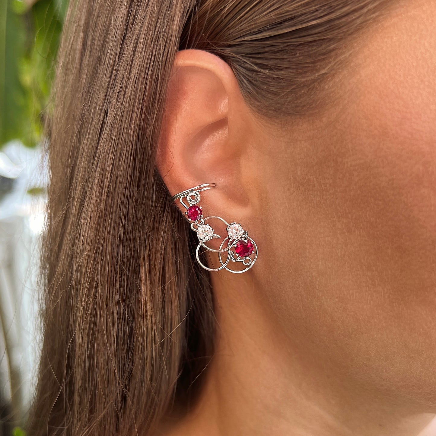 Curved non pierced ear cuffs with CZ diamonds - Sterling silver 925