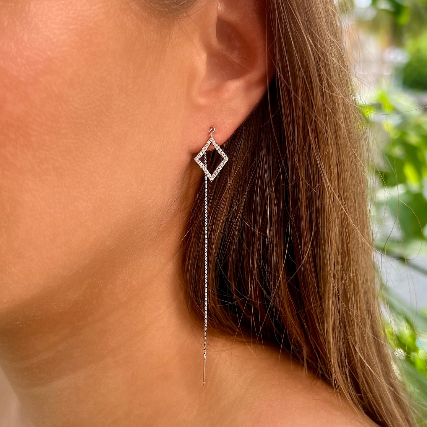 Diamond threader earrings with CZ - Sterling silver 925
