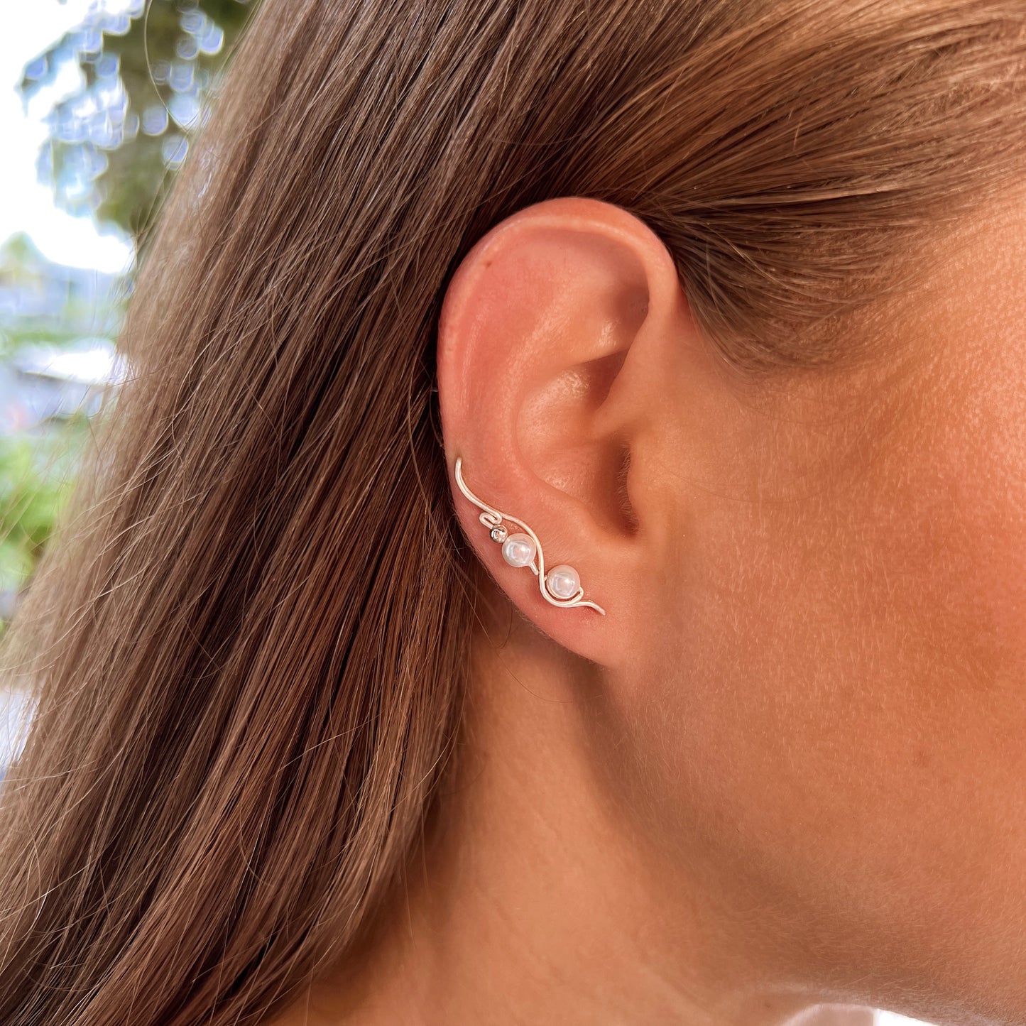 Pearl beads ear climbers - Sterling Silver 925