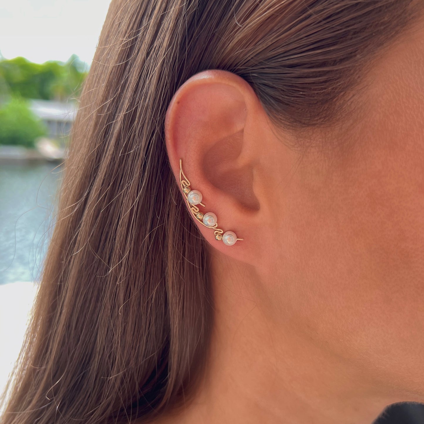 Trepadores de orejas de ala con cuentas de oro - Oro 14k