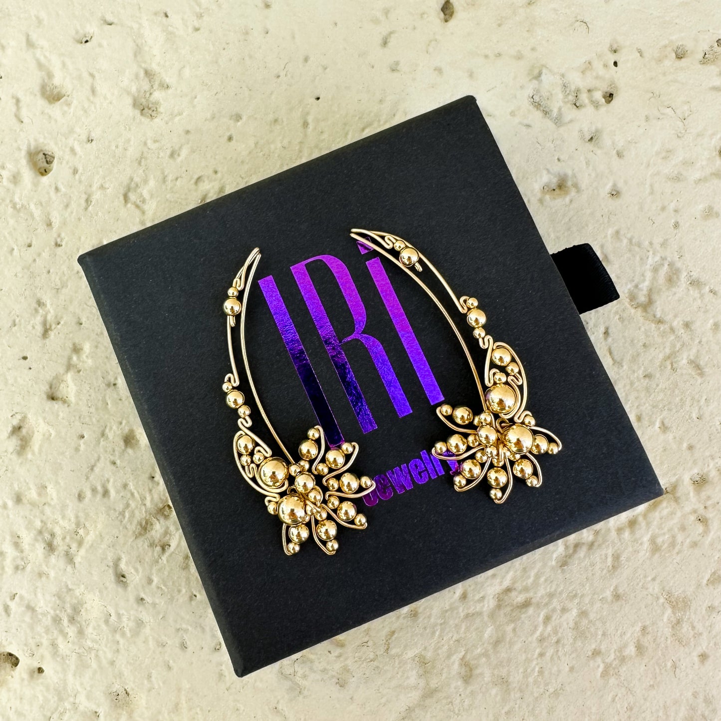 Luna ear climbers with gold beads - 14K Gold