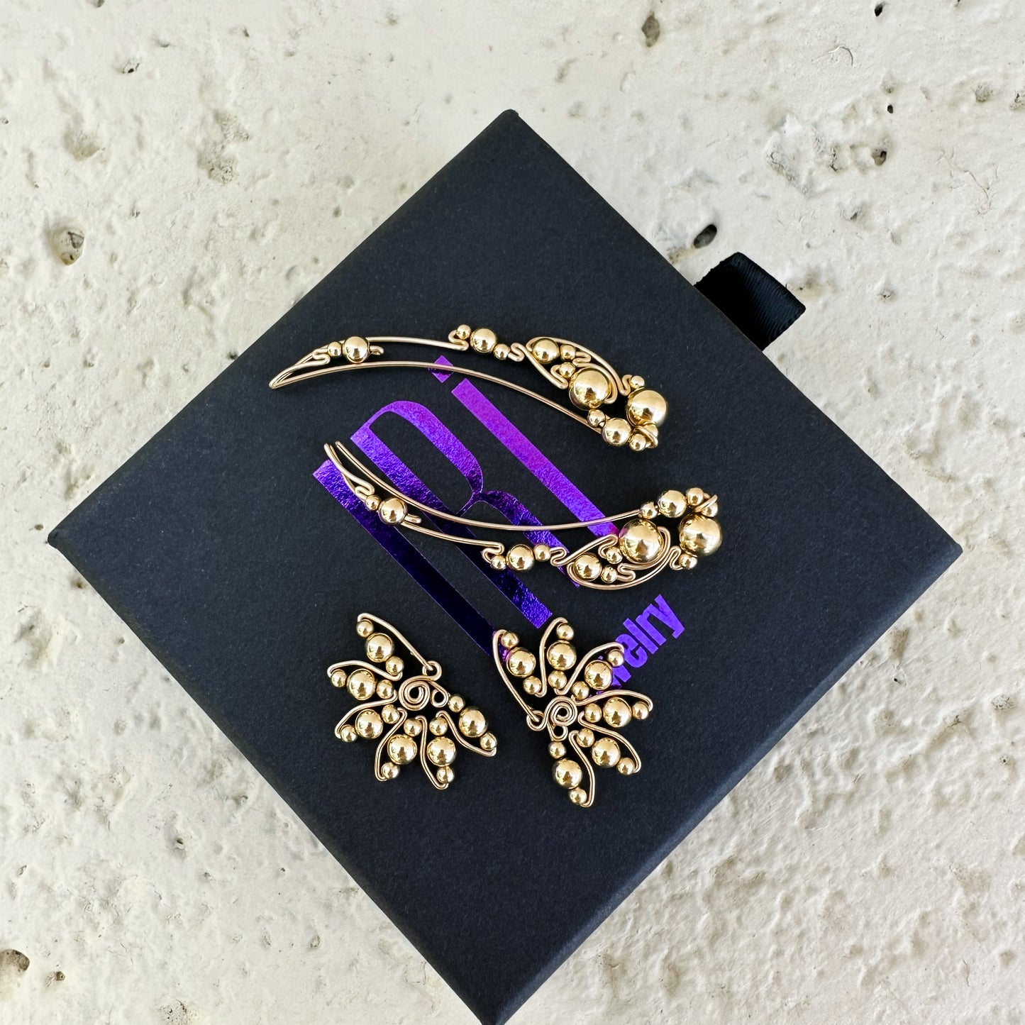 Luna ear climbers with gold beads - 14K Gold