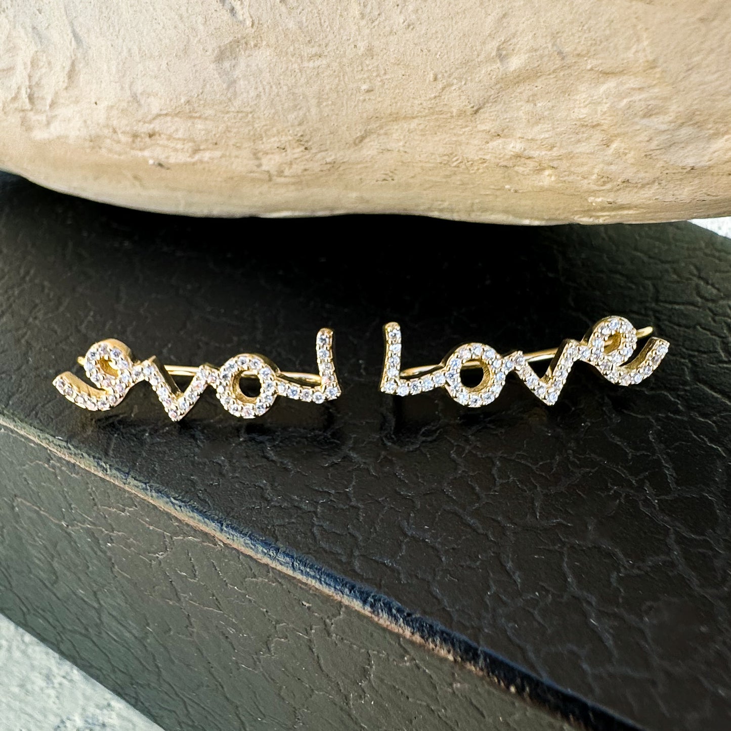 LOVE ear climbers with CZ diamonds - 14K Gold