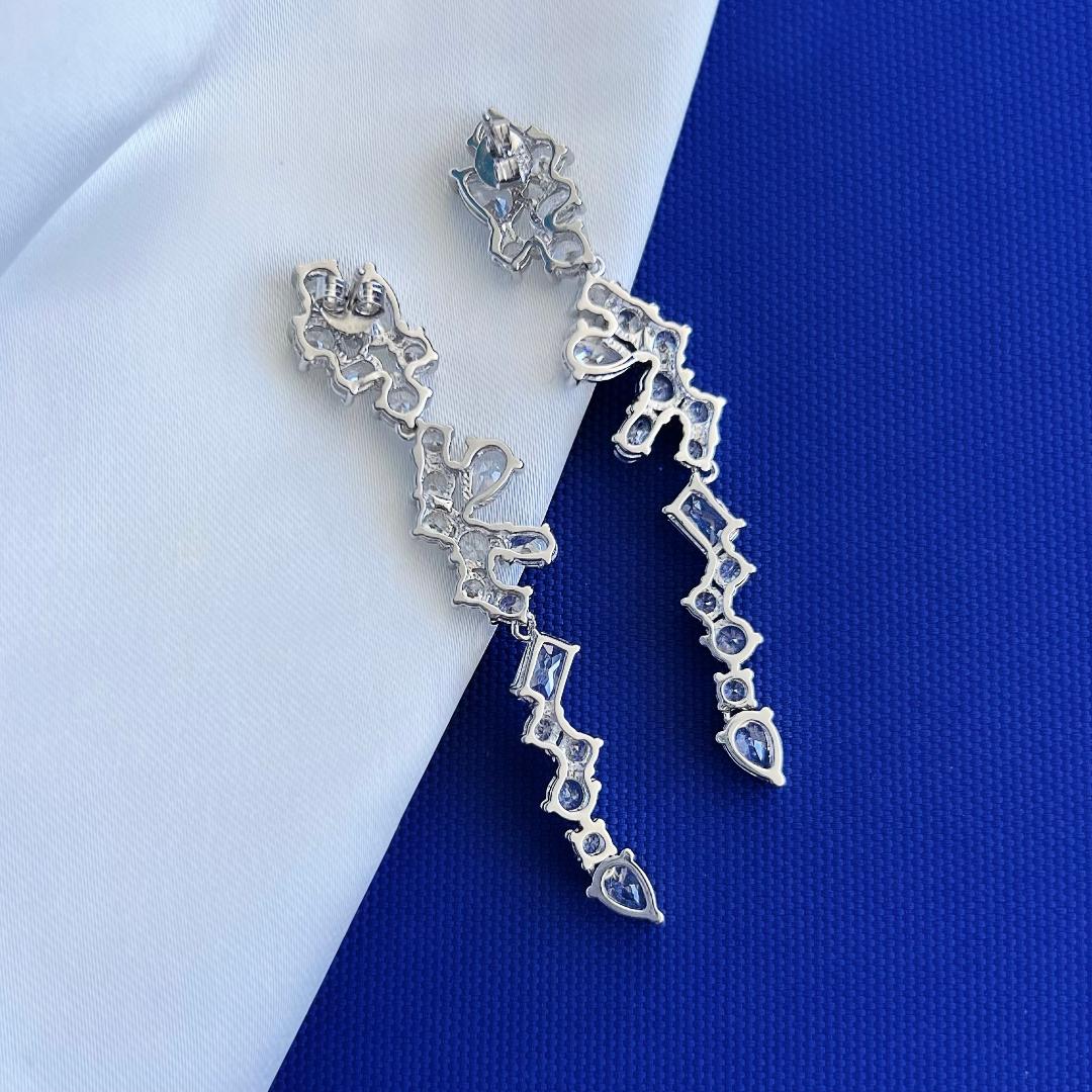 Chandelier drop earrings CZ diamonds - Sterling Silver 925