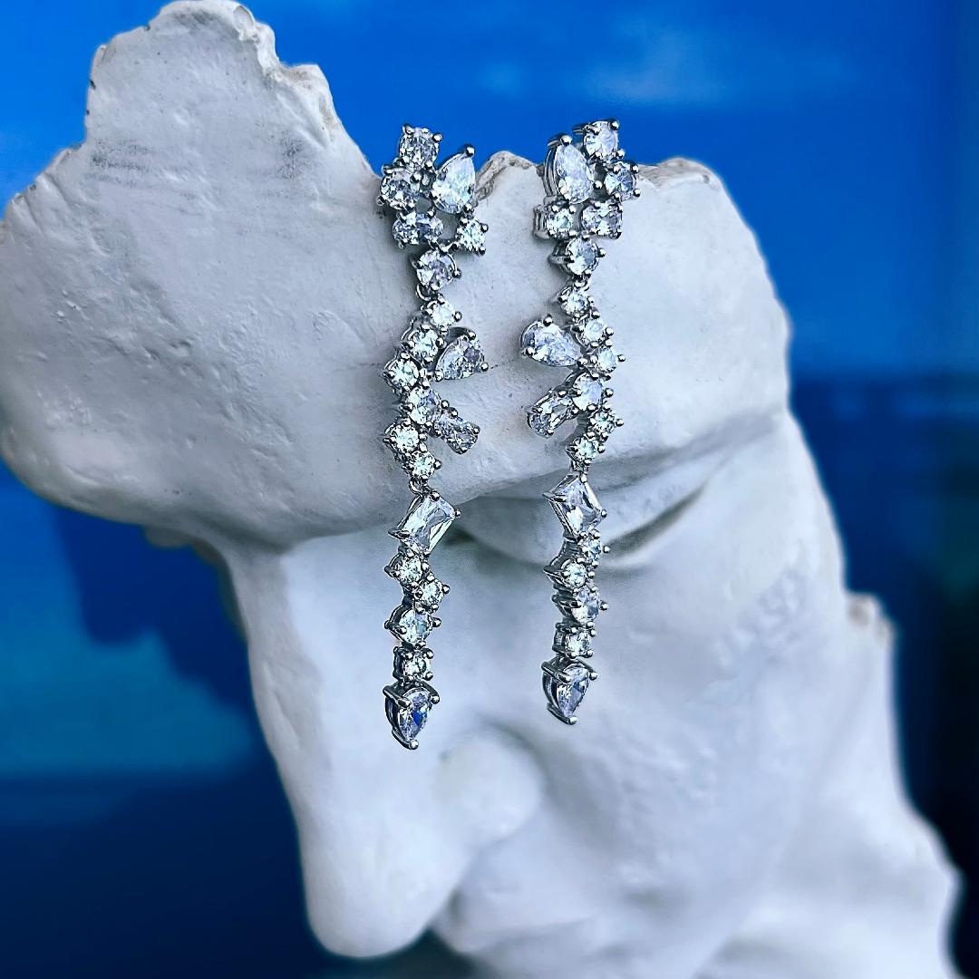 Chandelier drop earrings CZ diamonds - Sterling Silver 925