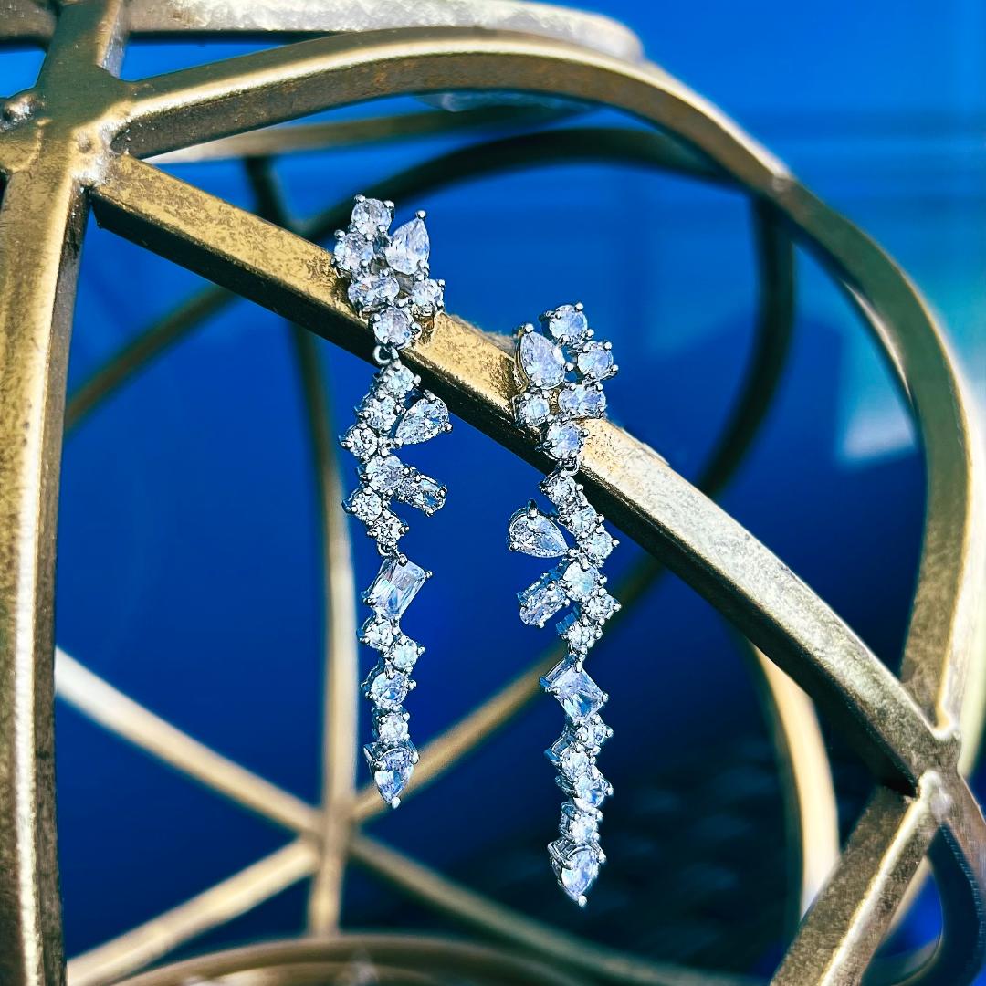 Chandelier drop earrings CZ diamonds - Sterling Silver 925
