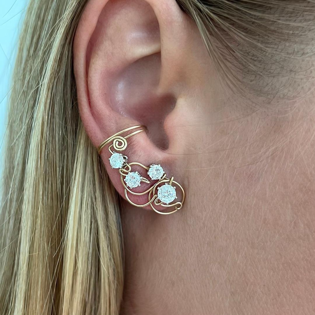 Curved non pierced ear cuffs with CZ diamonds - Sterling silver 925