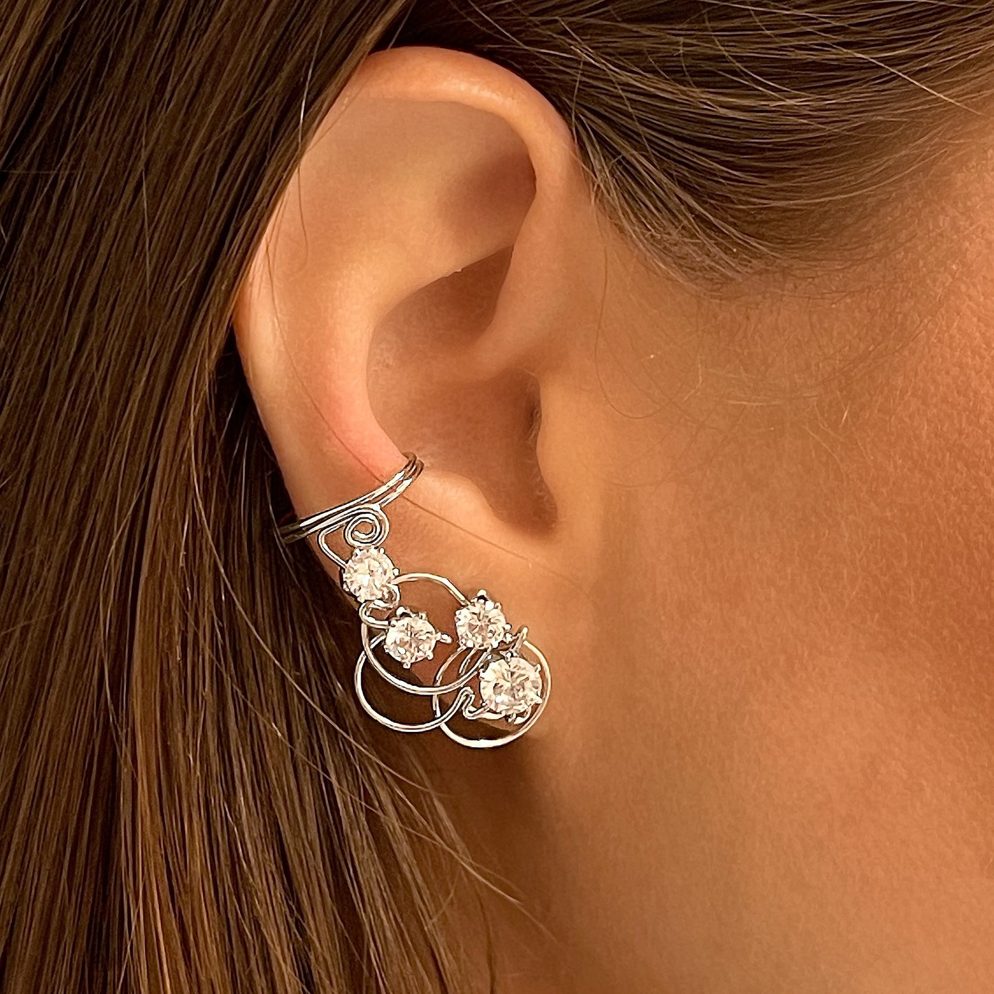 Curved non pierced ear cuffs with CZ diamonds - Sterling silver 925