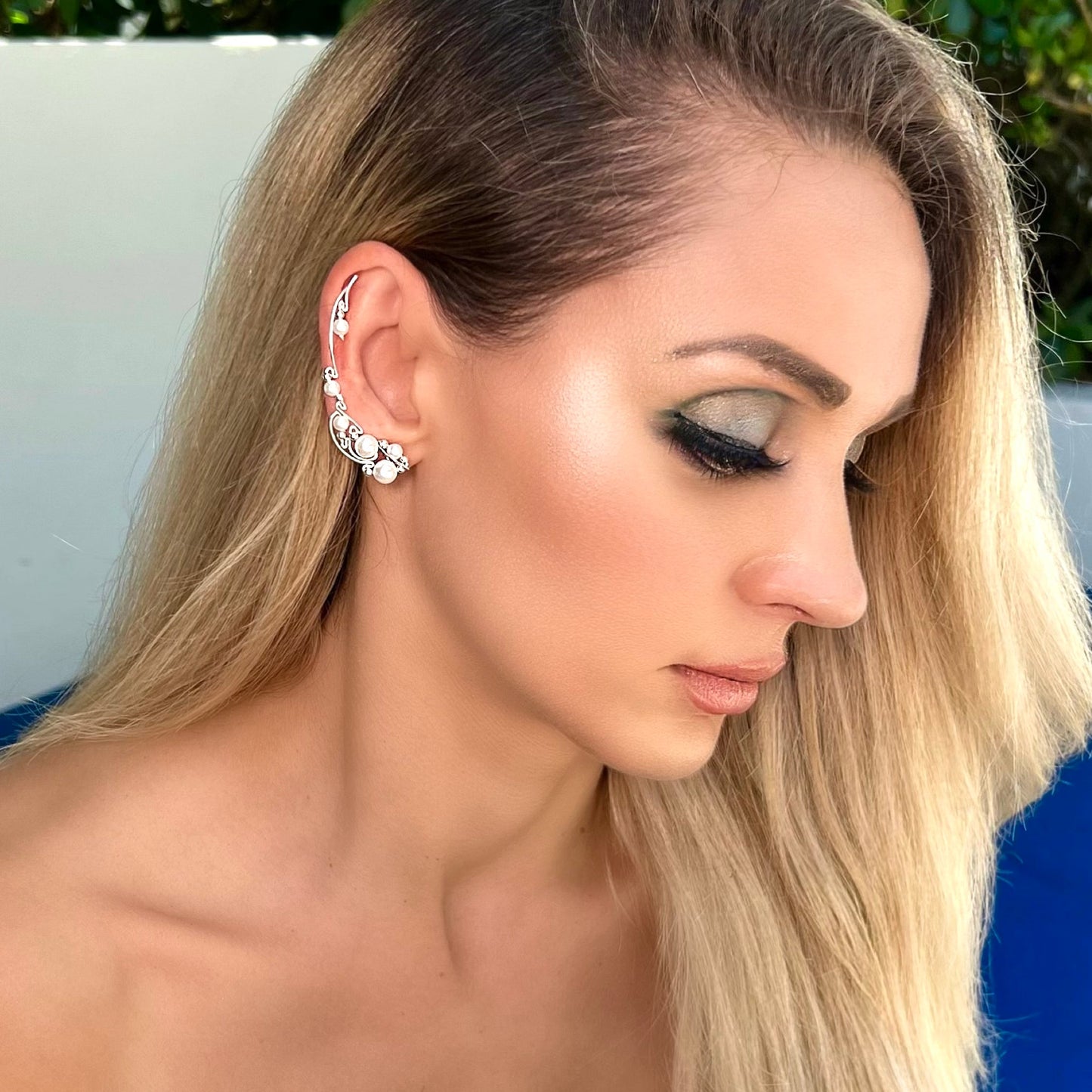 Luna ear climbers with gold beads - 14K Gold