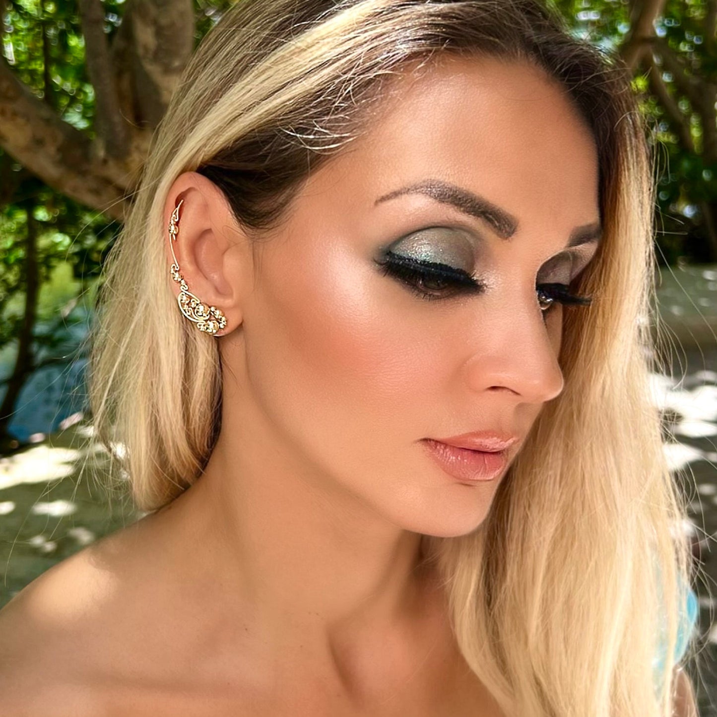 Luna ear climbers with gold beads - 14K Gold