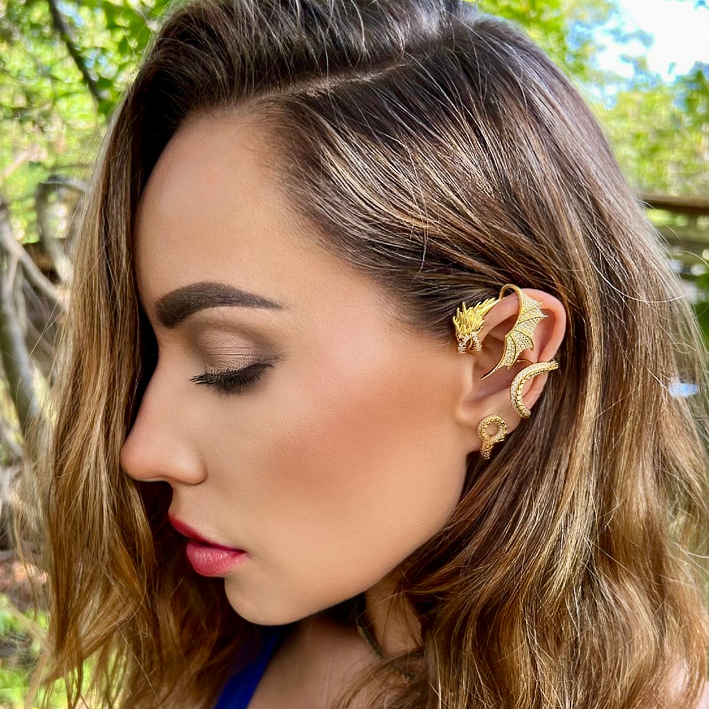 SINGLE STATEMENT DRAGON EAR JACKET - YELLOW SILVER