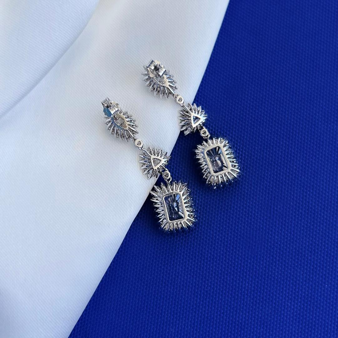 Pendientes colgantes reales con diamantes simulados - Plata de ley 925