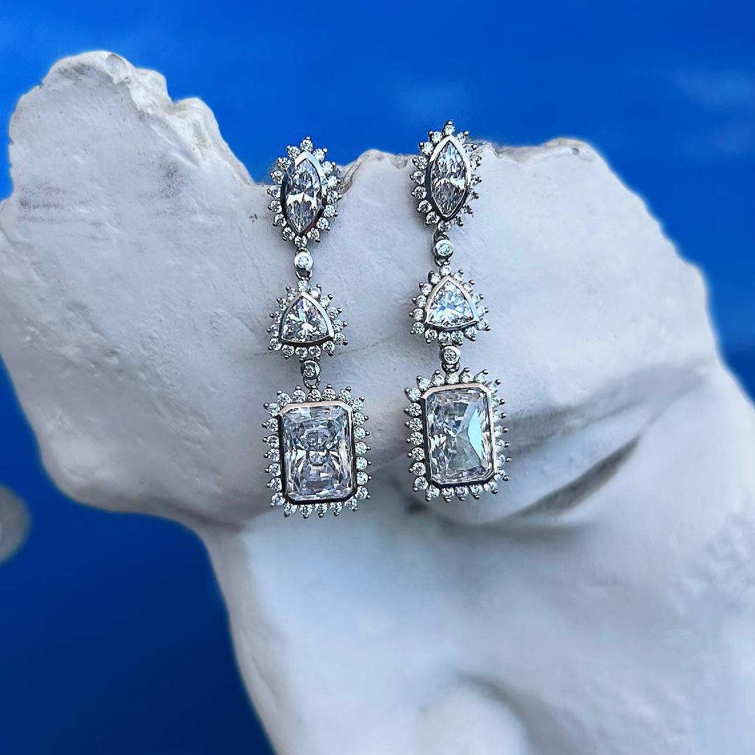 Pendientes colgantes reales con diamantes simulados - Plata de ley 925