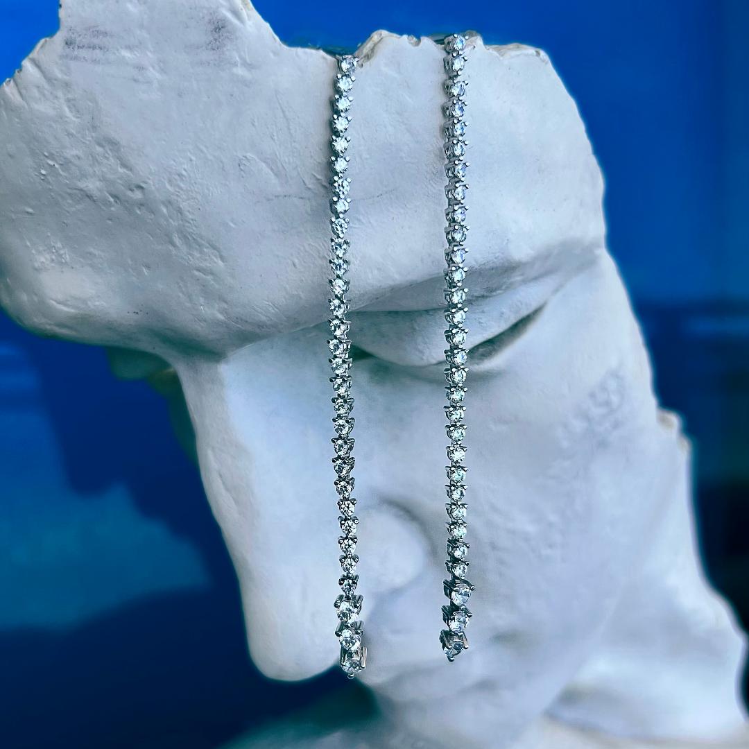 Pendientes colgantes de plata con hilo de diamantes y circonitas - Plata de ley 925