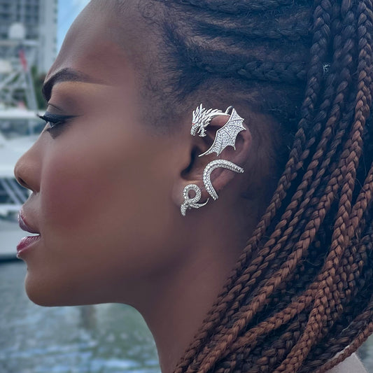 Dragon ear jacket | sterling silver with simulated diamonds | Dragon ear cuff | trendy designs 