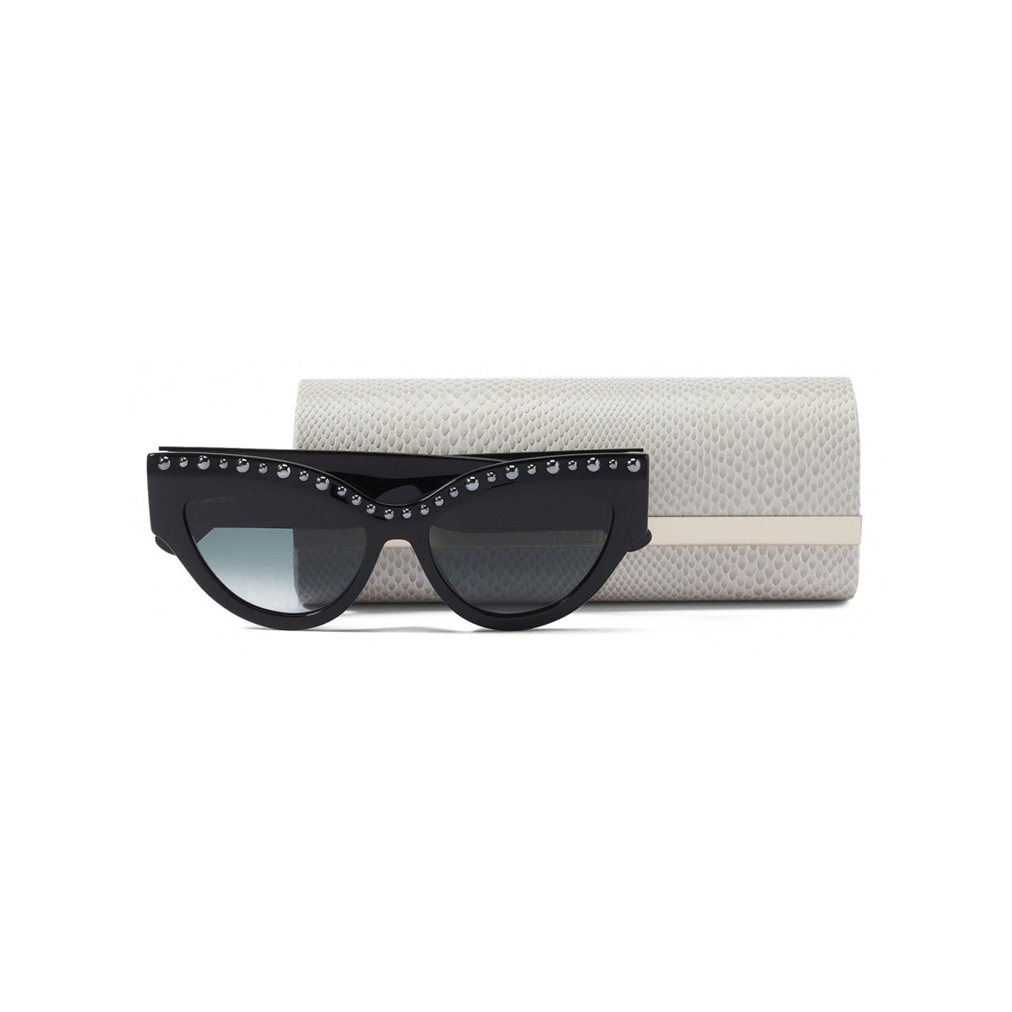 New Jimmy Choo SONJA/G/S Black Cat-Eye Sunglasses with Crystal Stud Trim