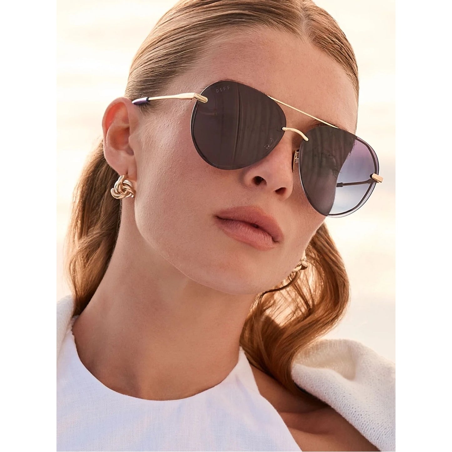 NEW DIFF Eyewear LENOX GD-BL122P Gold Sunglasses Authentic