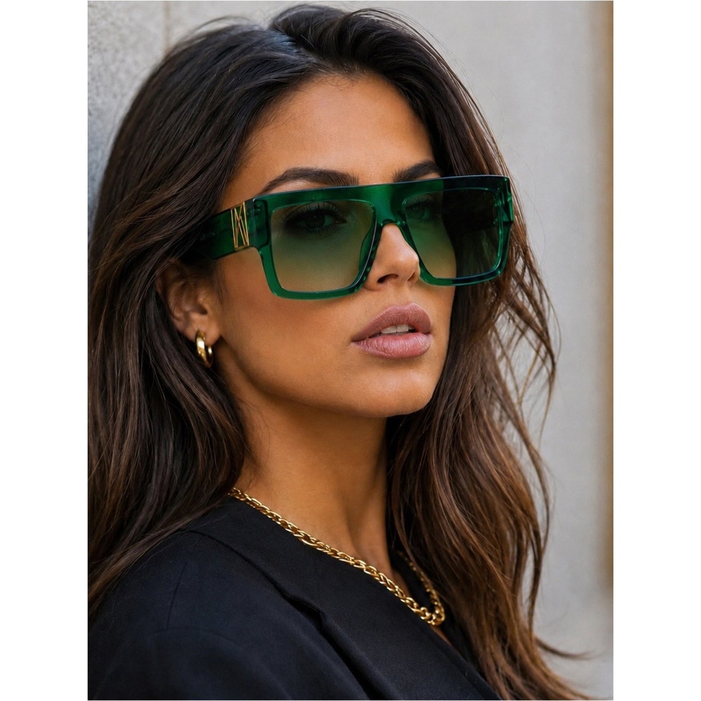 New Anna Karin Karlsson MR 3AM Stories Emerald Green Oversized Square Sunglasses