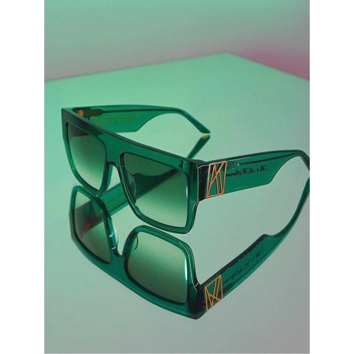 New Anna Karin Karlsson MR 3AM Stories Emerald Green Oversized Square Sunglasses