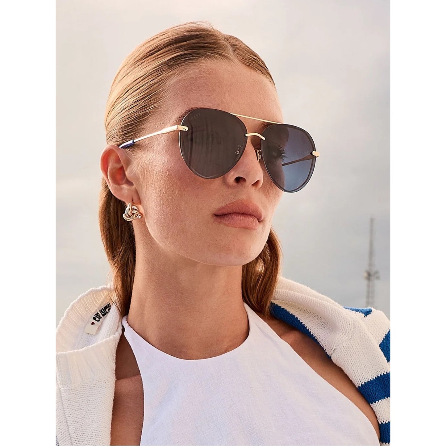 NEW DIFF Eyewear LENOX GD-BL122P Gold Sunglasses Authentic