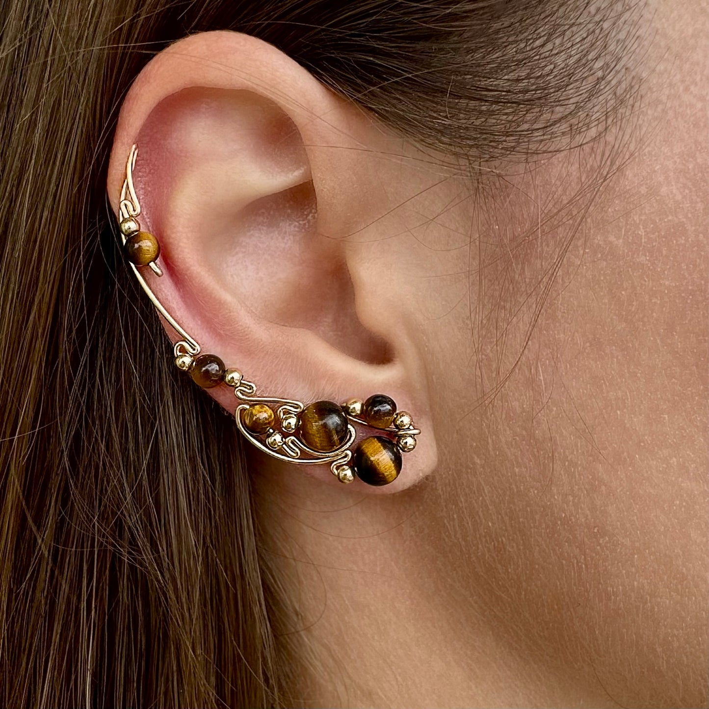 Vine ear climbers with gold beads - Sterling Silver 925