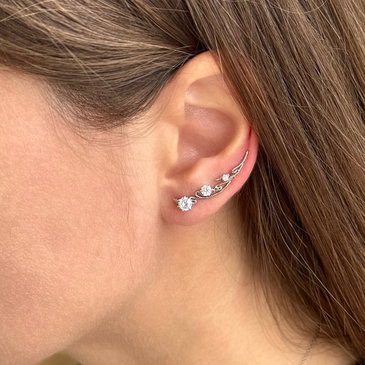 WAVE EAR CLIMBERS LARGE - WHITE SILVER