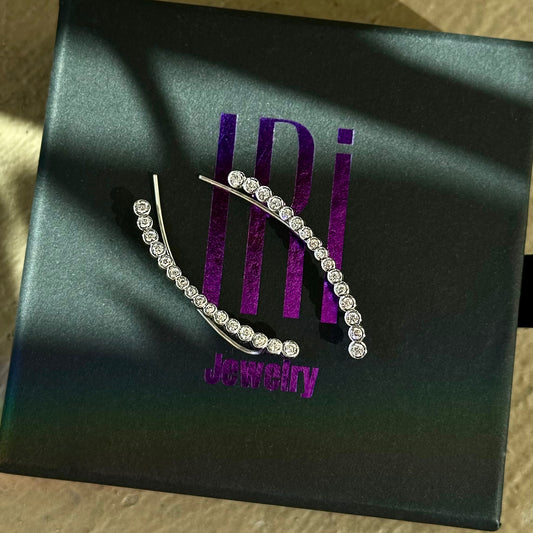 BUBBLES EAR CLIMBERS WITH SIMULATED DIAMONDS - WHITE SILVER