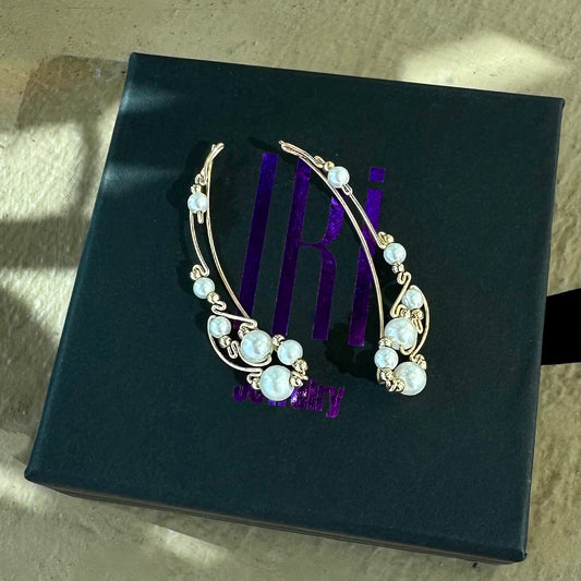 Vine ear climbers with pearls - 14K Gold