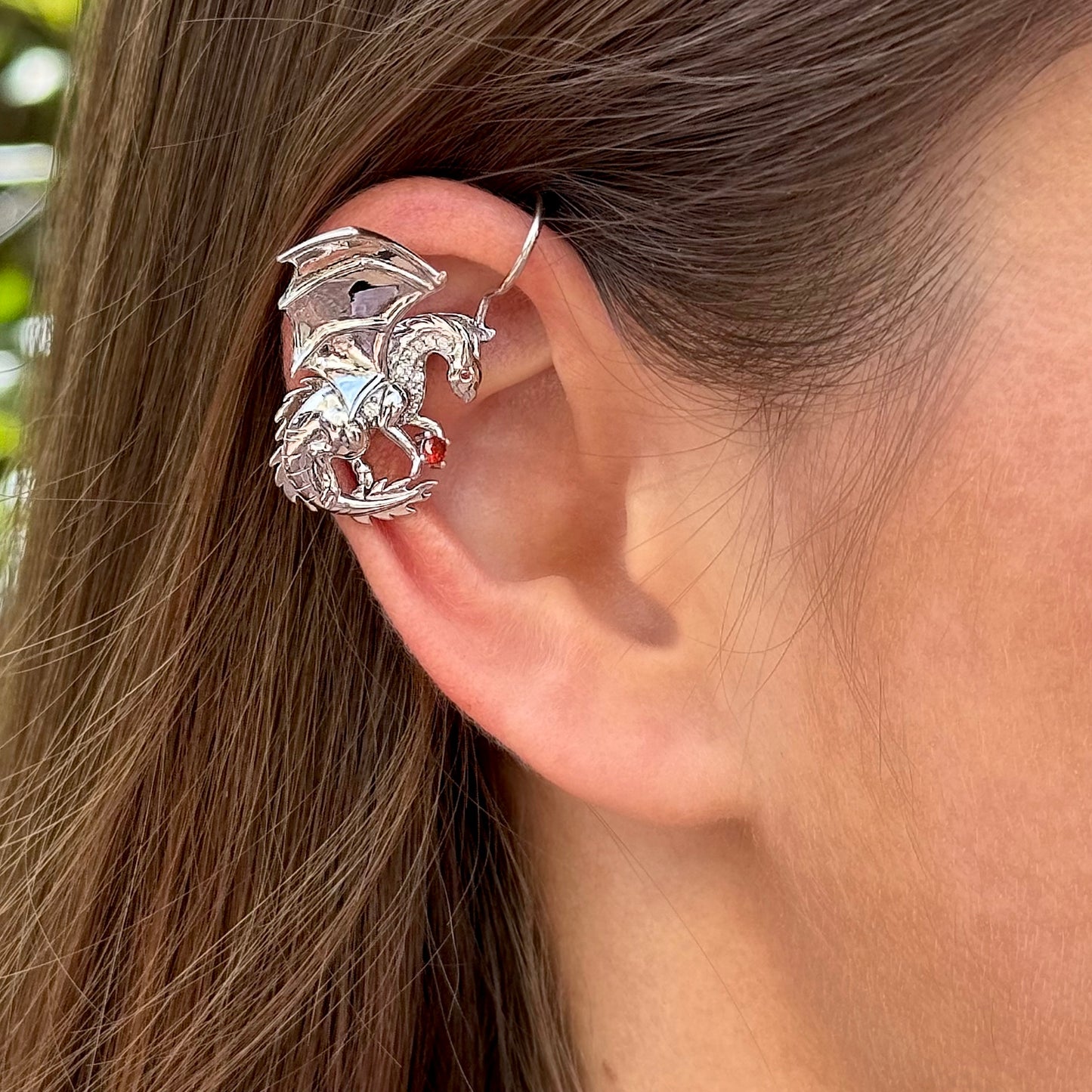 Dragon non-pierced ear cuff with CZ diamonds -  Rose Gold