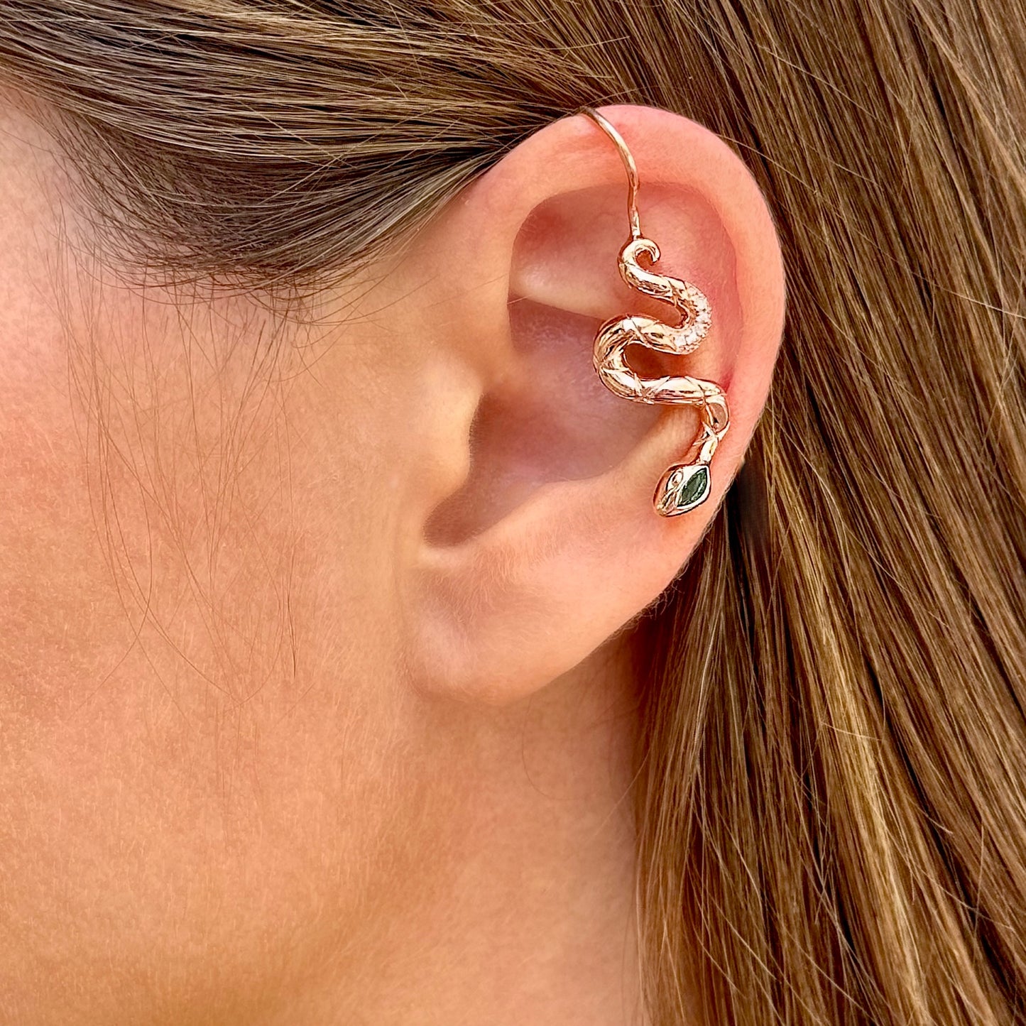 Snake non-pierced ear cuff with CZ diamonds - Sterling Silver 925