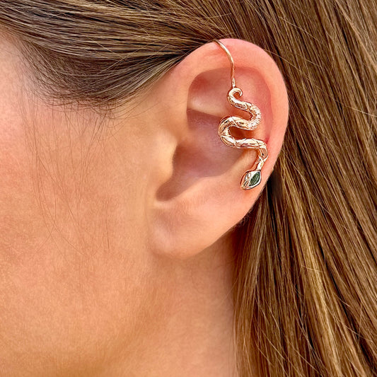 Ear cuff serpiente sin perforar con diamantes CZ - Oro rosa