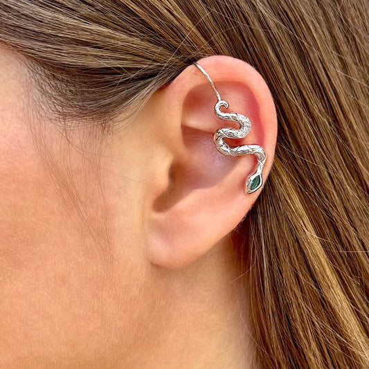 Ear cuff serpiente sin perforar con diamantes CZ - Plata de ley 925