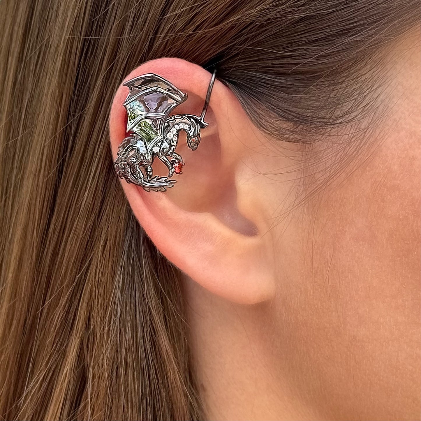 Dragon non-pierced ear cuff with CZ diamonds -  Gold