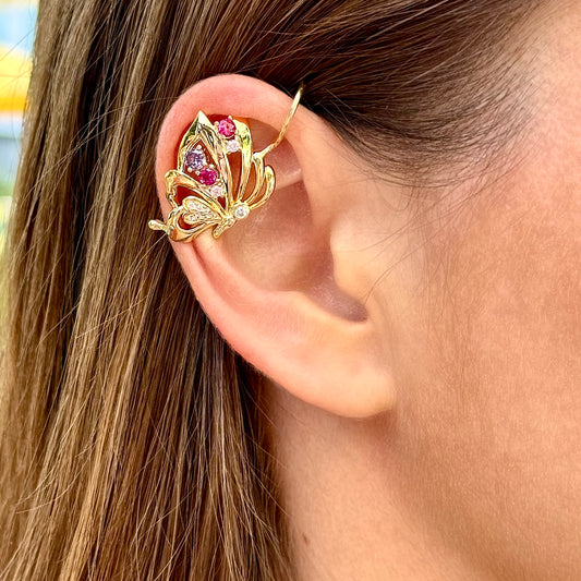 Butterfly  non-pierced ear cuff with CZ diamonds -  Gold