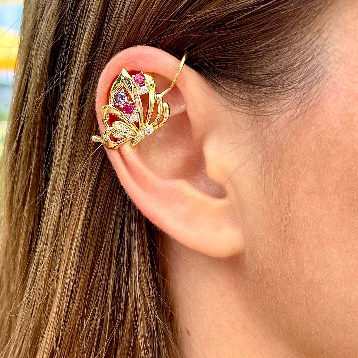 Butterfly  non-pierced ear cuff with CZ diamonds -  Rose Gold