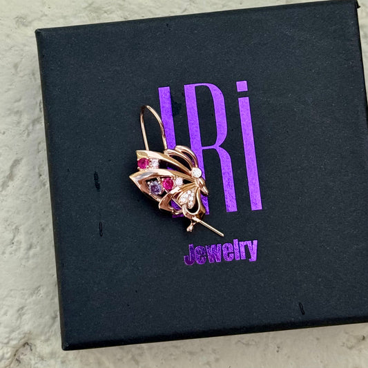 Butterfly  non-pierced ear cuff with CZ diamonds -  Rose Gold