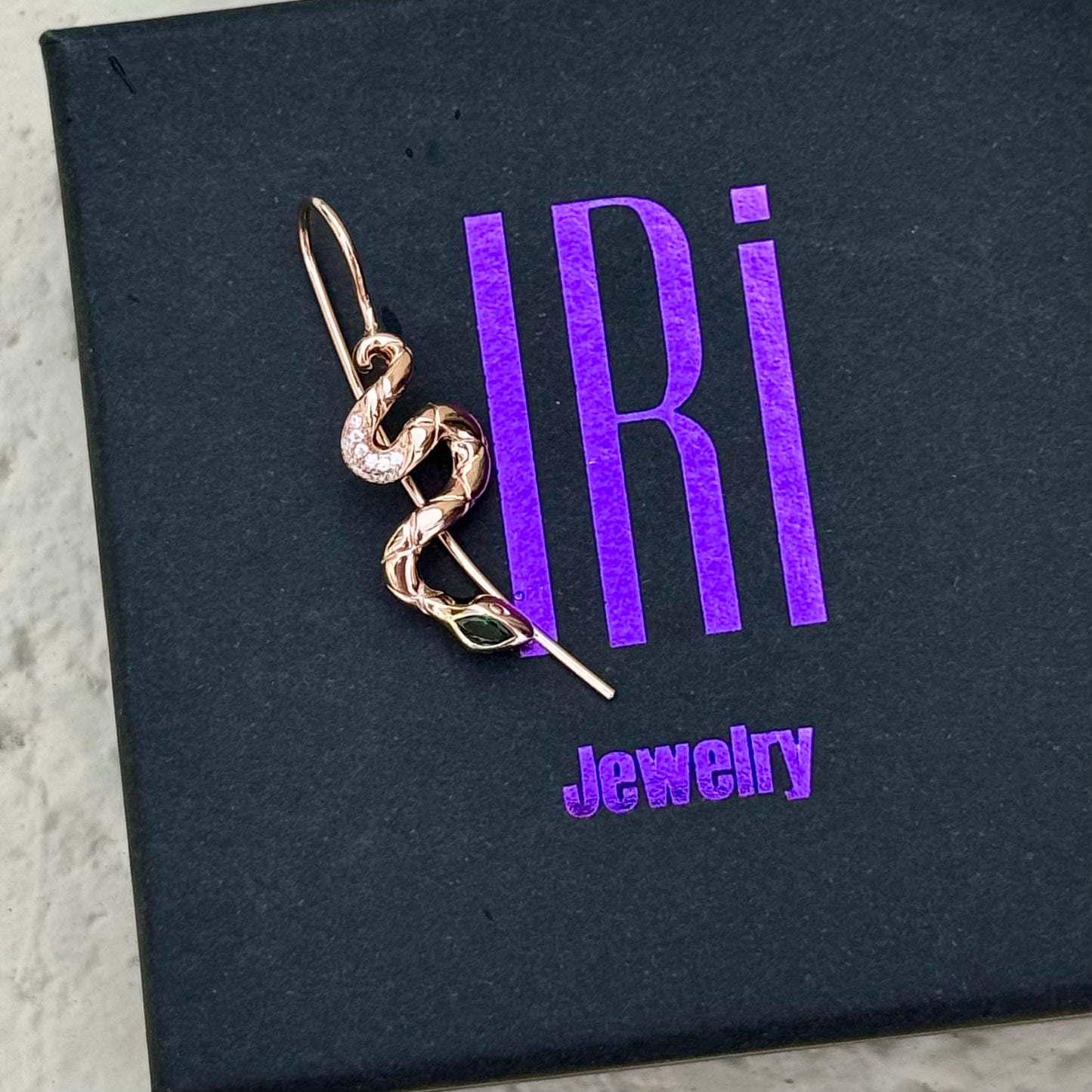 Snake non-pierced ear cuff with CZ diamonds -  Rose Gold