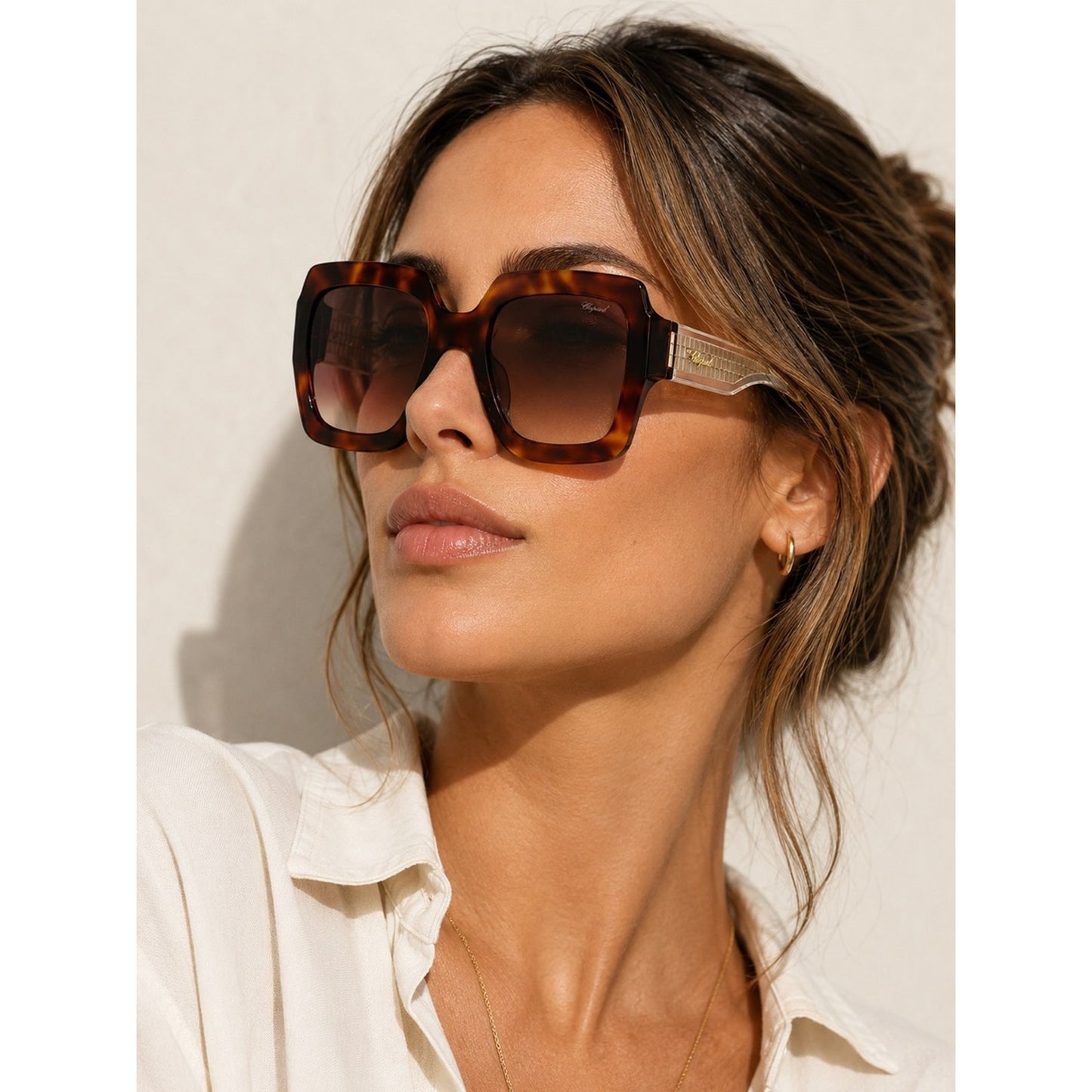 New Chopard SCH363M 0909 Shiny Havana Women Sunglasses Authentic