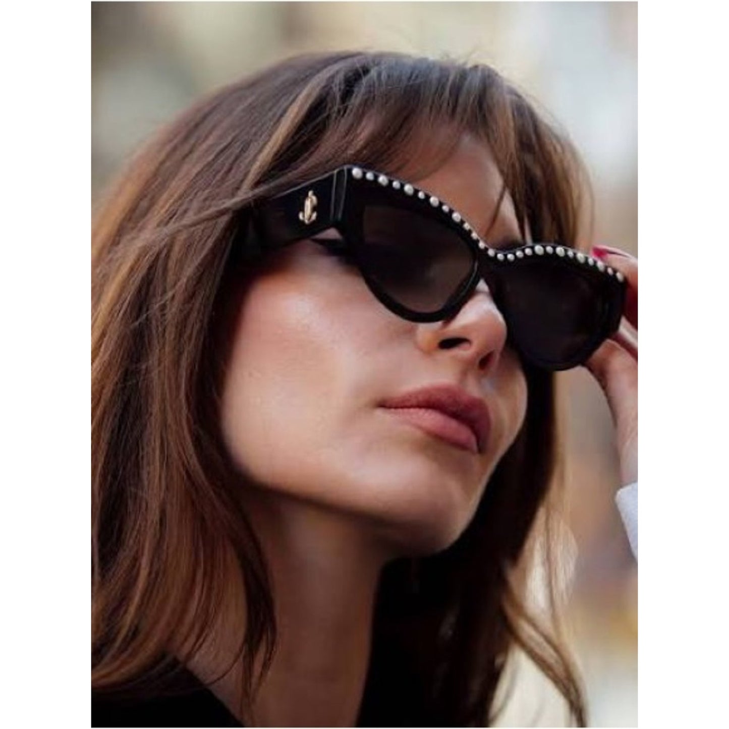 New Jimmy Choo SONJA/G/S Black Cat-Eye Sunglasses with Crystal Stud Trim