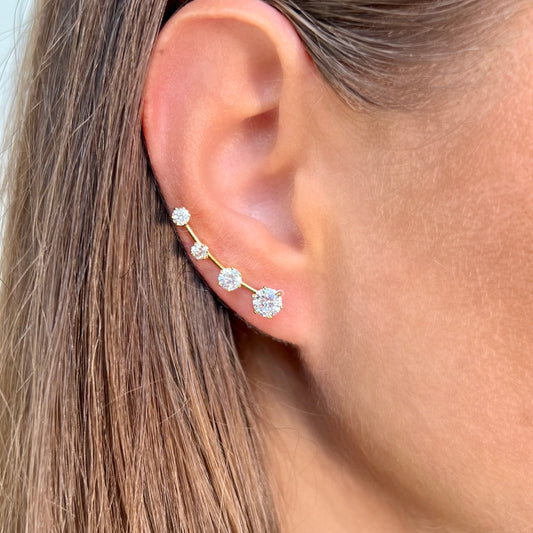 Pendientes escaladores Stardust con diamantes simulados - Oro de 14 quilates