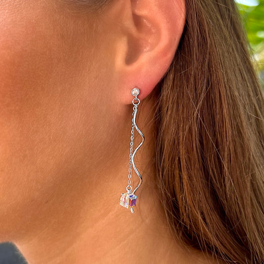 Pendientes colgantes cubo con cristales Swarovski - Plata de ley 925