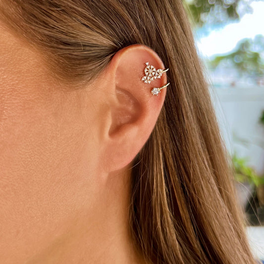 Unique non pierced ear cuff with CZ diamonds - 14K Gold