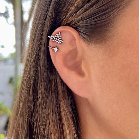 Unique  non pierced ear cuff with CZ diamonds - 14K Gold