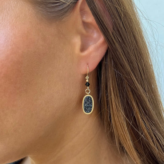 Druzy classic hook earrings - Black Druzy
