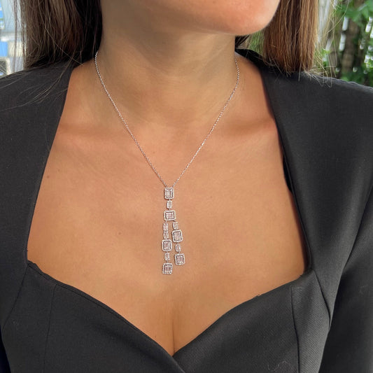 Baguette silver pendant with CZ diamonds - Sterling Silver 925