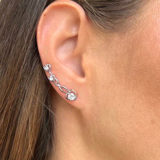 Hearts ear climbers with CZ diamonds - Sterling Silver 925