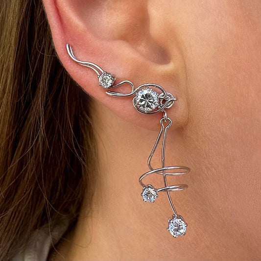 Flamenco convertible ear climbers with CZ diamonds - Sterling Silver 925