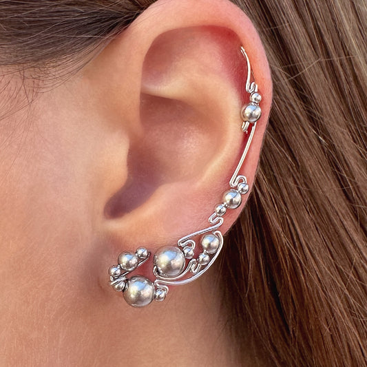 Vine ear climbers with silver beads - Sterling Silver 925