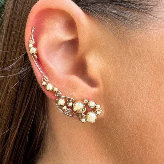 Luna ear climbers with gold beads - 14K Gold